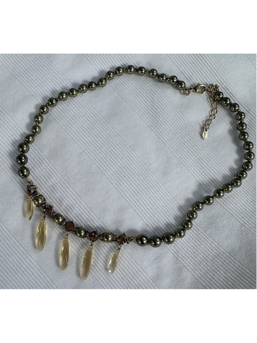 Vintage Monet Pearl Statement Necklace Crystal Drop Gold Tone 16-18” - Picture 2 of 8